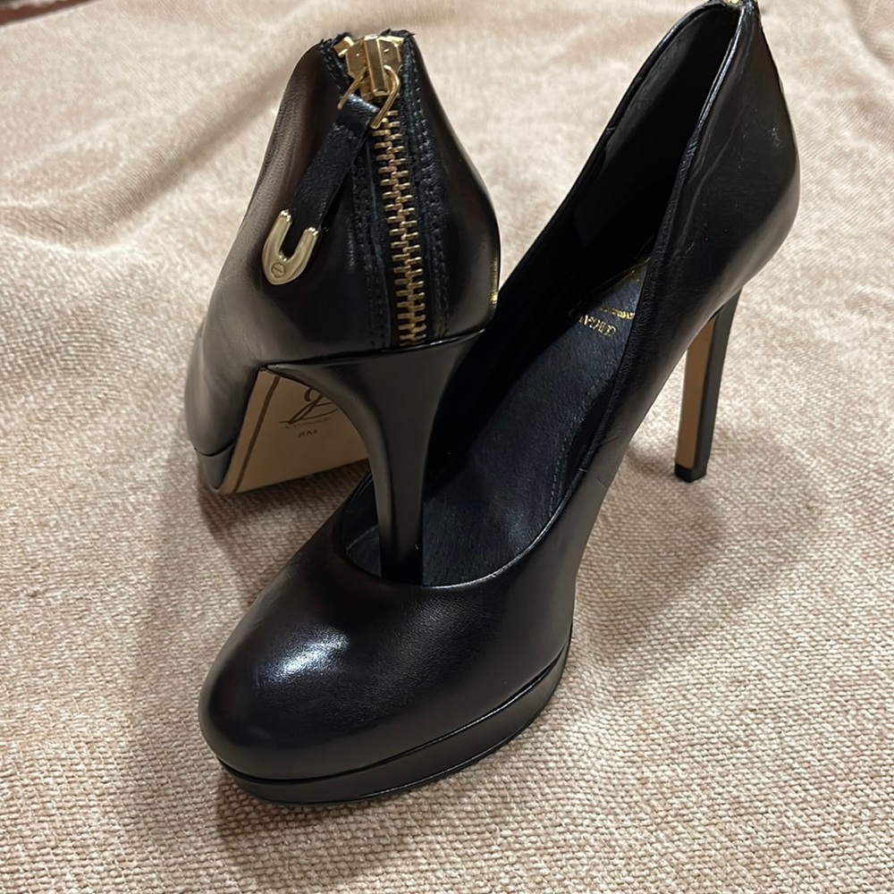 Black leather platform heels